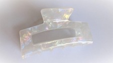 Pearly white iridescent rectangle marbled hair claw clip