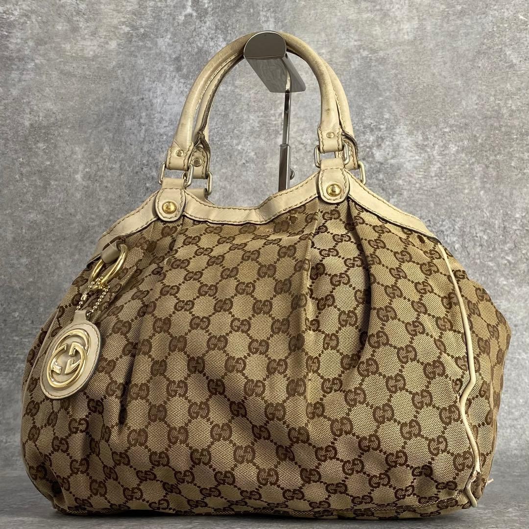 Gucci Sukey Hand Tote Satchel Bag GG Beige White Canvas Leather Used From Japan thumbnail 19