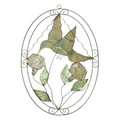 Vintage Stained Glass Hummingbird & Flowers Sun Catcher Wall Window Hanging 10” - Picture 4 of 4