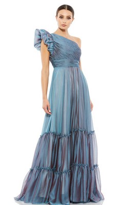 Mac Duggal Wine Burgundy One-Shoulder Ruffled Sleeve Chiffon Gown Size 16 $498
