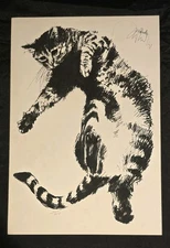 "Limited Edition Lithograph of Cat in Dynamic Pose, Signed and Numbered. 13"x9"
