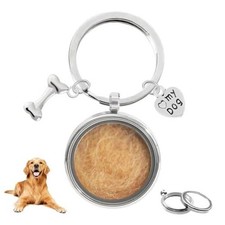 Dog Hair Keepsake Keychain Dog Fur Locket, Stainless Steel Glass Locket - Dog