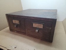 Globe 2 Drawer Card Catalog File Cabinet Recipe Note Organizer w/ Brass Pulls