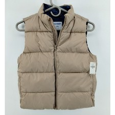 NWT Old Navy Frost Free Puffer Vest Water Resistant Boys Medium 8 Tan Blue Zip