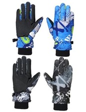 2 Pairs Kids Snow Gloves Winter Waterproof Kids Ski 10-15 Years Retro Pattern