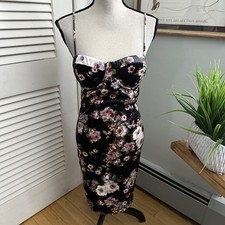 Vintage Charlotte Russe Medium Black Floral Bodycon Strappy Retro Y2K Coquette