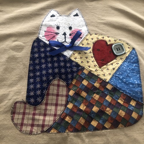 Vintage T-shirt Cat Beefy Collar Quilted Womens XXL 2XL USA Cottagecore Paws - Picture 2 of 7