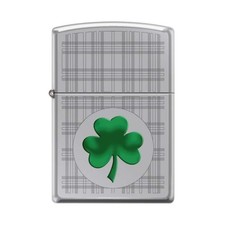 Zippo Plaid Shamrock Windproof Lighter, High Polish Chrome Finish, Made in USA