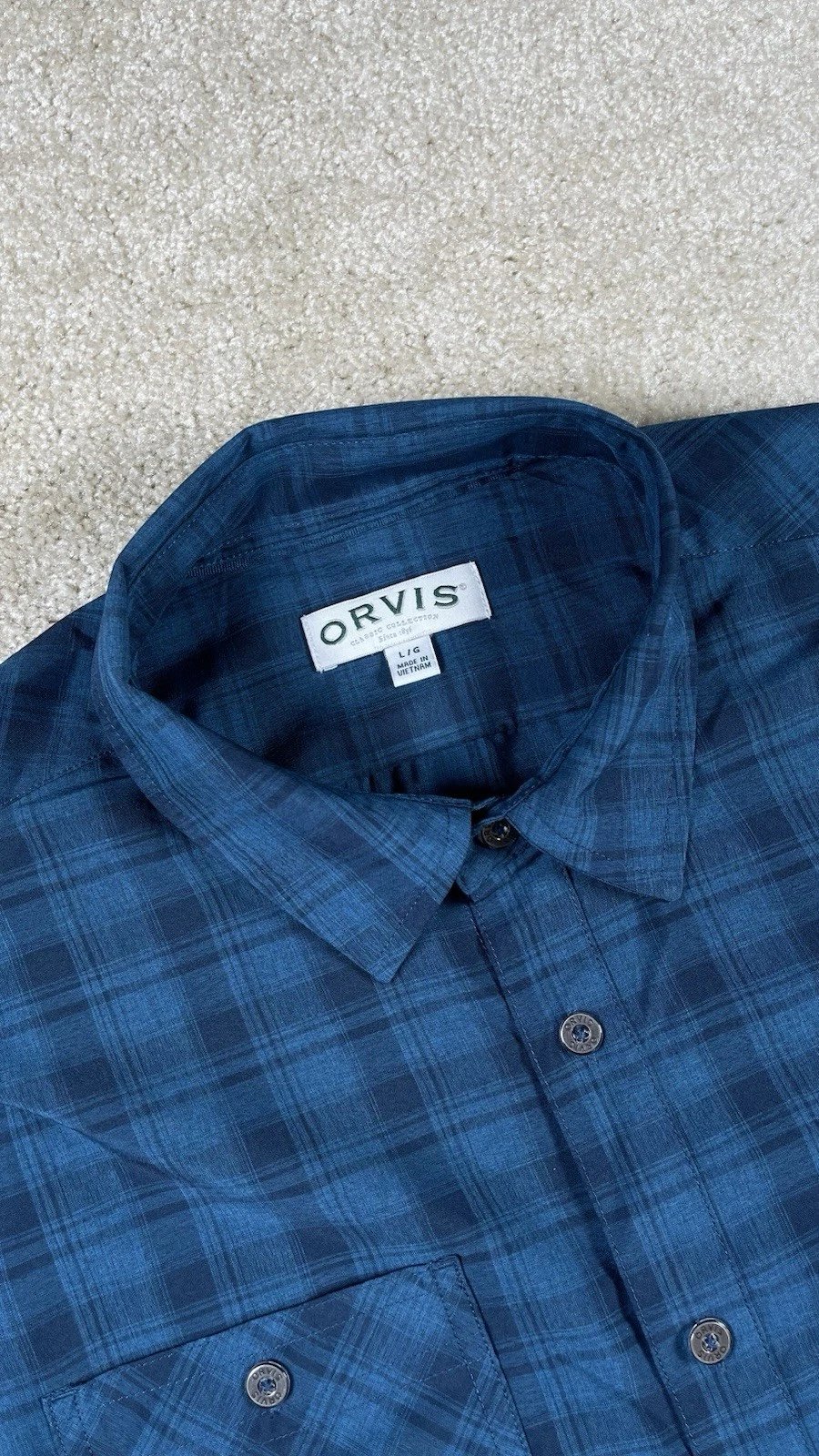 Orvis Performance Quick Dry Men’s L Blue Plaid S/S Button Up Fishing Shirt