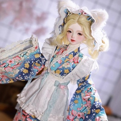 1/4 BJD Doll SD Movable Joints Cute Maid Cat Ears Japanese Kimono Girl Set Gifts