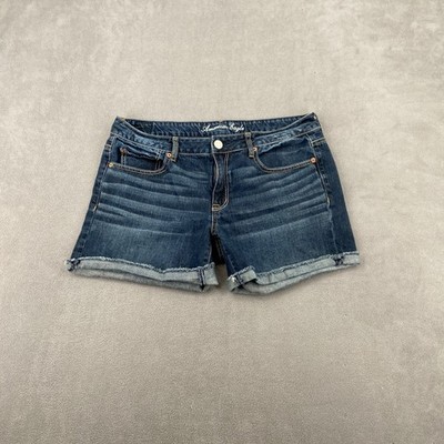 American Eagle Womens Dark Wash Denim Midi Shorts Size 12 Cuffed Raw Hem Cotton