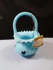Fenton Blue Glass Hanging Hearts Basket - 1st Quality