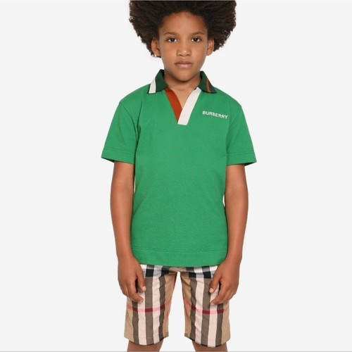 NWT$250 Burberry Boy's Douglas Green Embroidered Logo-Print Polo Shirt Sz 8 - Picture 3 of 13