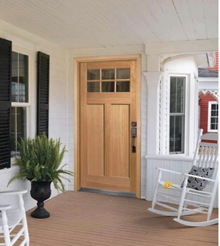Exterior Hemlock 6 Lite Entry Craftsman Flat Panel Solid Stain Grade Wood Doors - Image 3 of 4