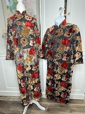 Cheongsam Qipao Set Men And Women Velvet Burnout Small Red Floral Black Vintage