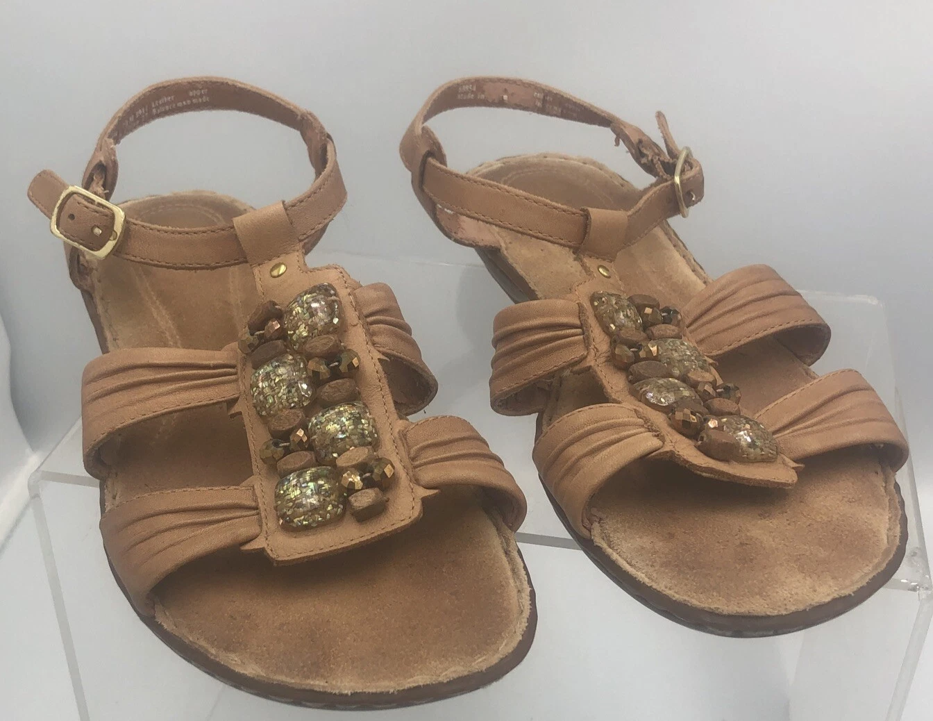 Sandali donna Clarks Aritsan con cinturino pelle marrone 7 5 pietre preziose accento perline