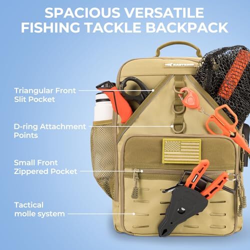 Karryall Medium Fishing Tackle Daily Backpack, Khaki (4 Tackle Trays