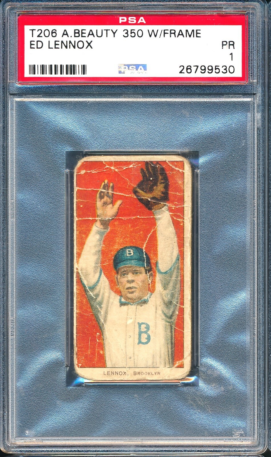 T206 American Beauty 350: ED LENNOX Brooklyn Superbas ~ PSA 1 