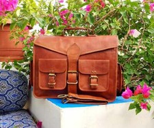 Men's Genuine Vintage Leather 15" Messenger Laptop Briefcase Satchel Brown Bag