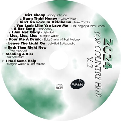CUSTOM KARAOKE 2024 HOT COUNTRY v.2 12 GREAT SONGS cdg CD+G LAINEY POST MALONE +