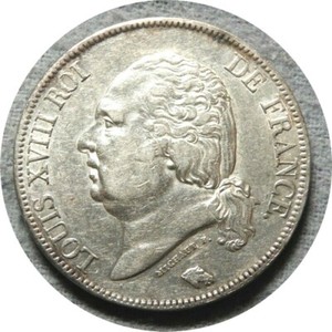elf France Kingdom Second Restoration 5 Francs 1822 W  Silver  Louis XVIII  