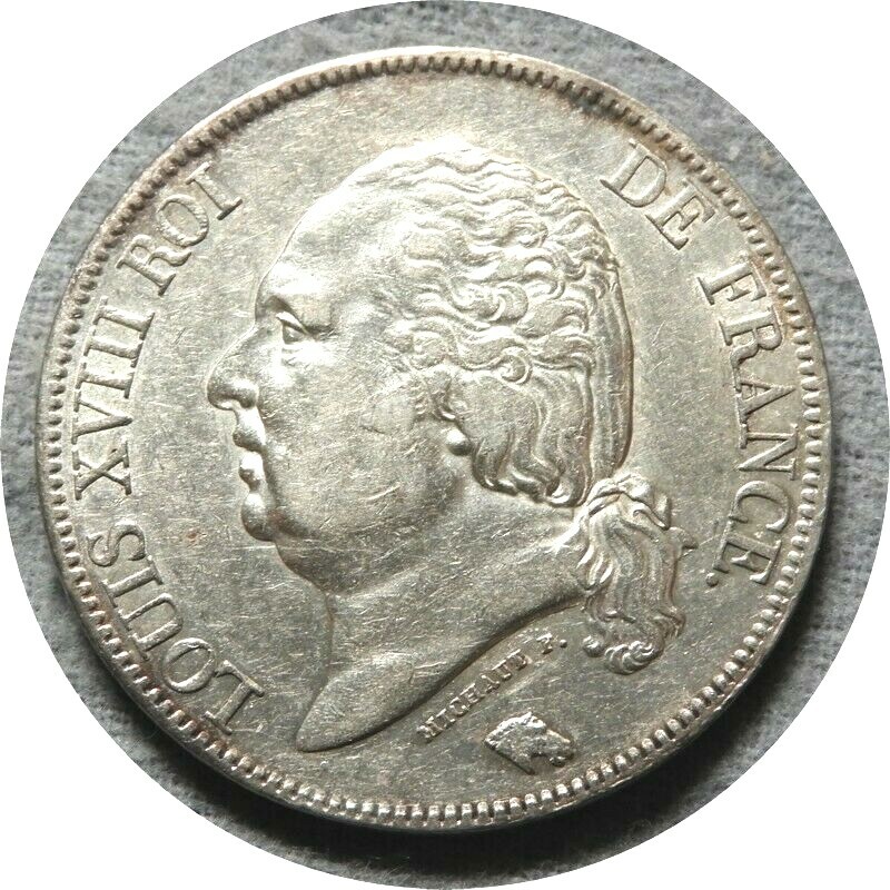 elf France Kingdom Second Restoration 5 Francs 1822 W  Silver  Louis XVIII  