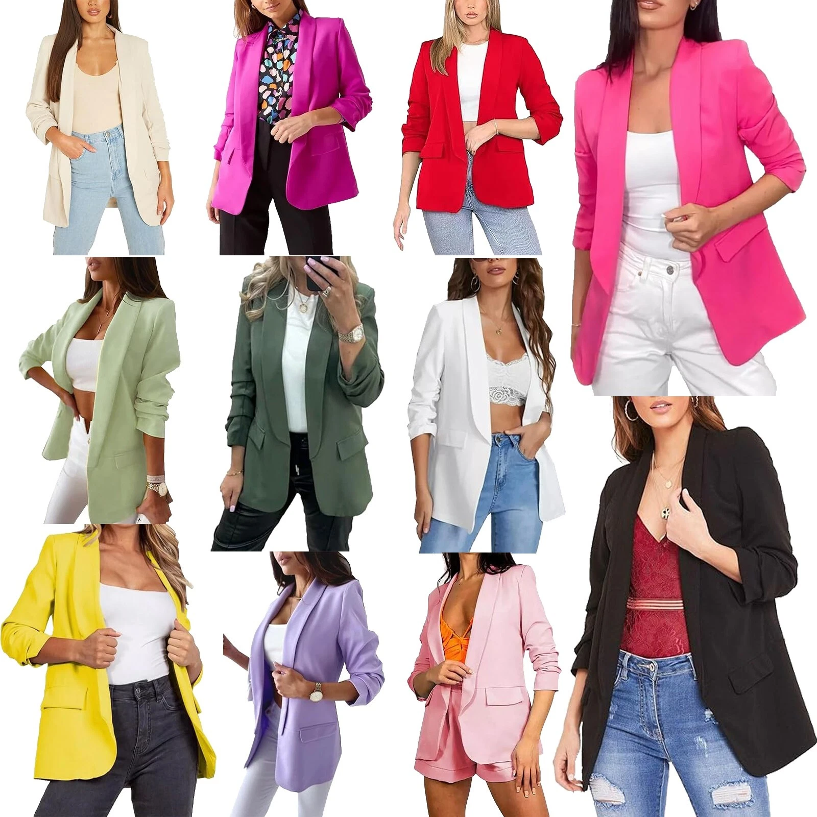 Ladies 3/4 Rouge Sleeve Lined Plain Blazer Womens Open Front Collar Pockets Coat
Opens in a new wind