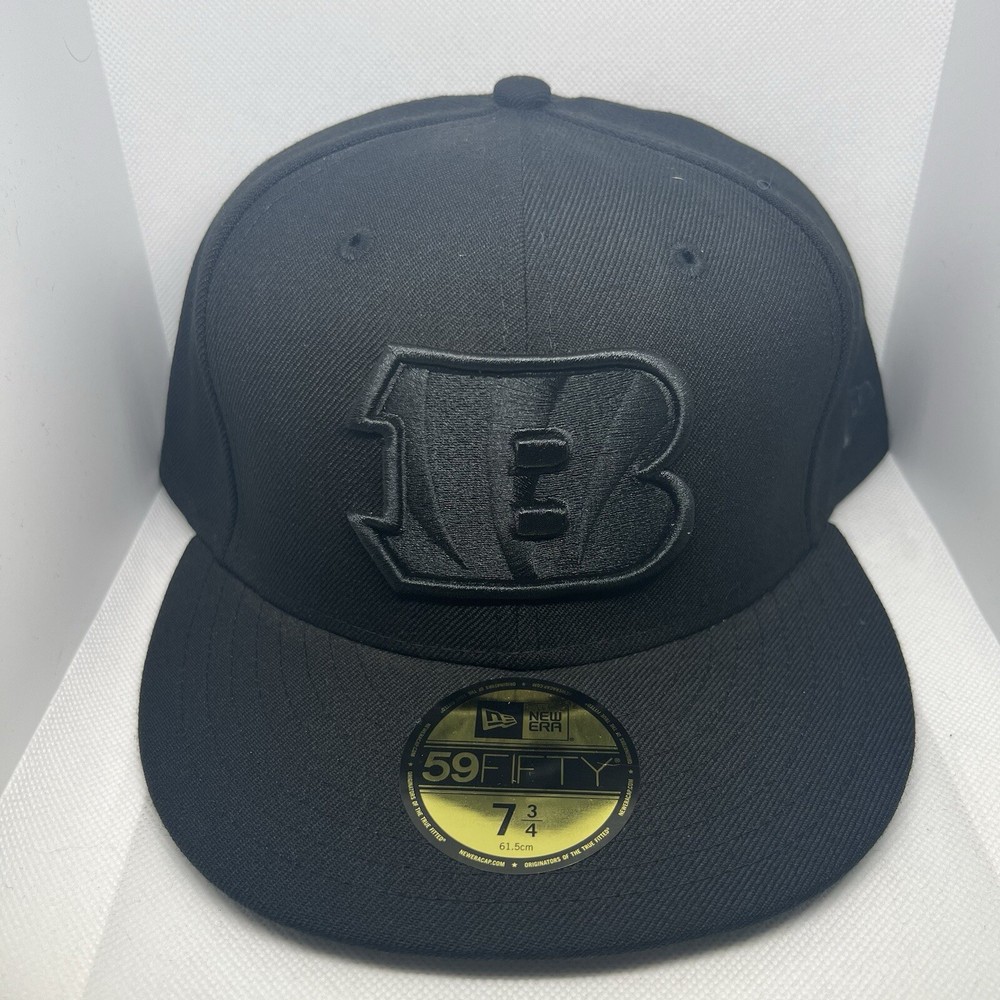 New Era 59Fifty Cincinnati Bengals Rare Black Color Pack Fitted Hat Size 7 3/4