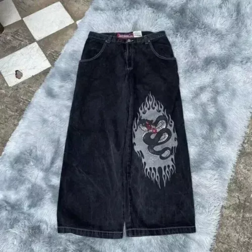 Unisex JNCO Hip-Hop Baggy Freizeit Skateboard Denim Retro weites Bein Hose Jeans - Bild 13 von 36