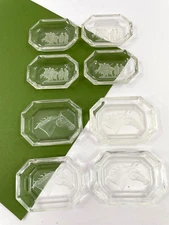 Vintage Open Salt Cellars Greek Roman Scene & Horse Head Clear Glass Lot of 8