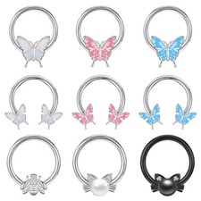Butterfly Bee Cat Nose Ring Stainless Steel Septum Clicker Helix Daith Piercing