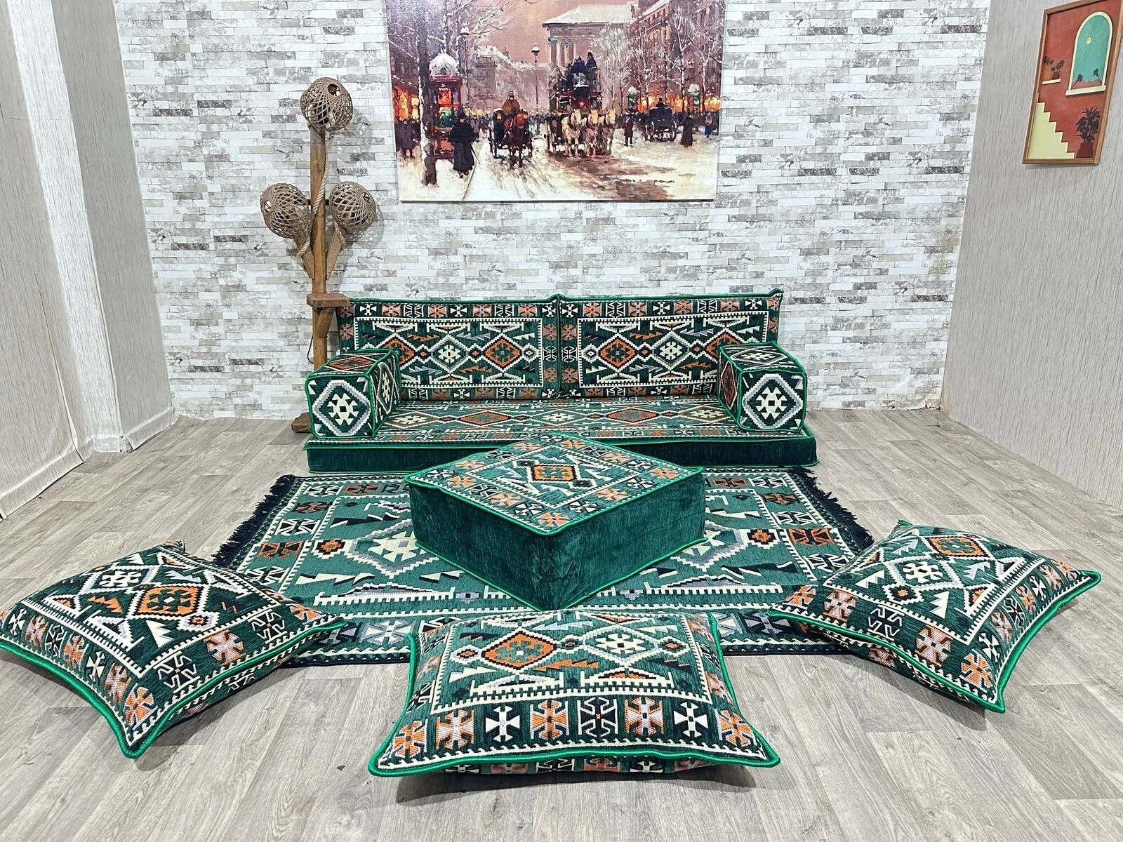 Oriental Sofa, Patio Pallet Sofa, Seat Cushion, Oriental Seating Area