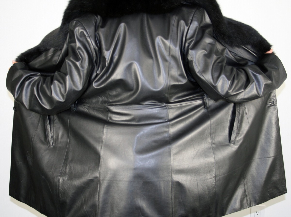 Damselle Black Lambskin Leather Jacket For Fur Collar Size Damselle Black Lambskin Leather Jacket For Fur Collar Size