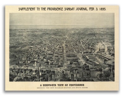 Bird's Eye View 1895 Providence, RI Vintage Style City Map - 18x24