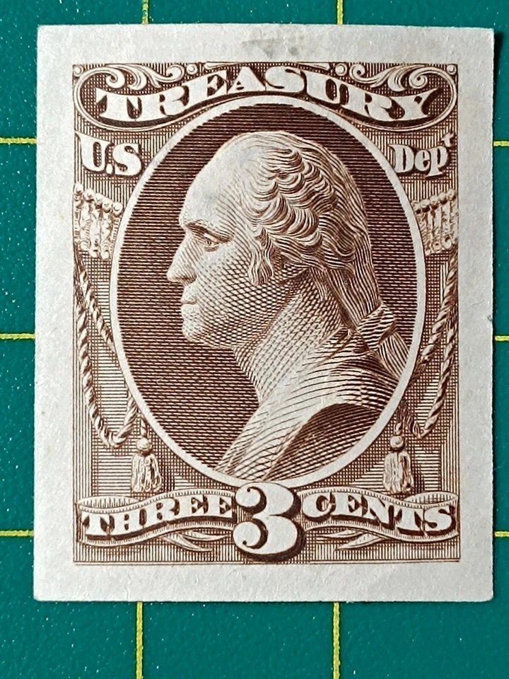 US Stamp 1873, Official Treasury Dept, 3c brown, Proof on India, VF - Image 4 of 4