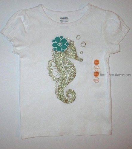 Gymboree The Green Scene White Gold Seahorse Tee Shirt Top 18-24 months NEW NWT