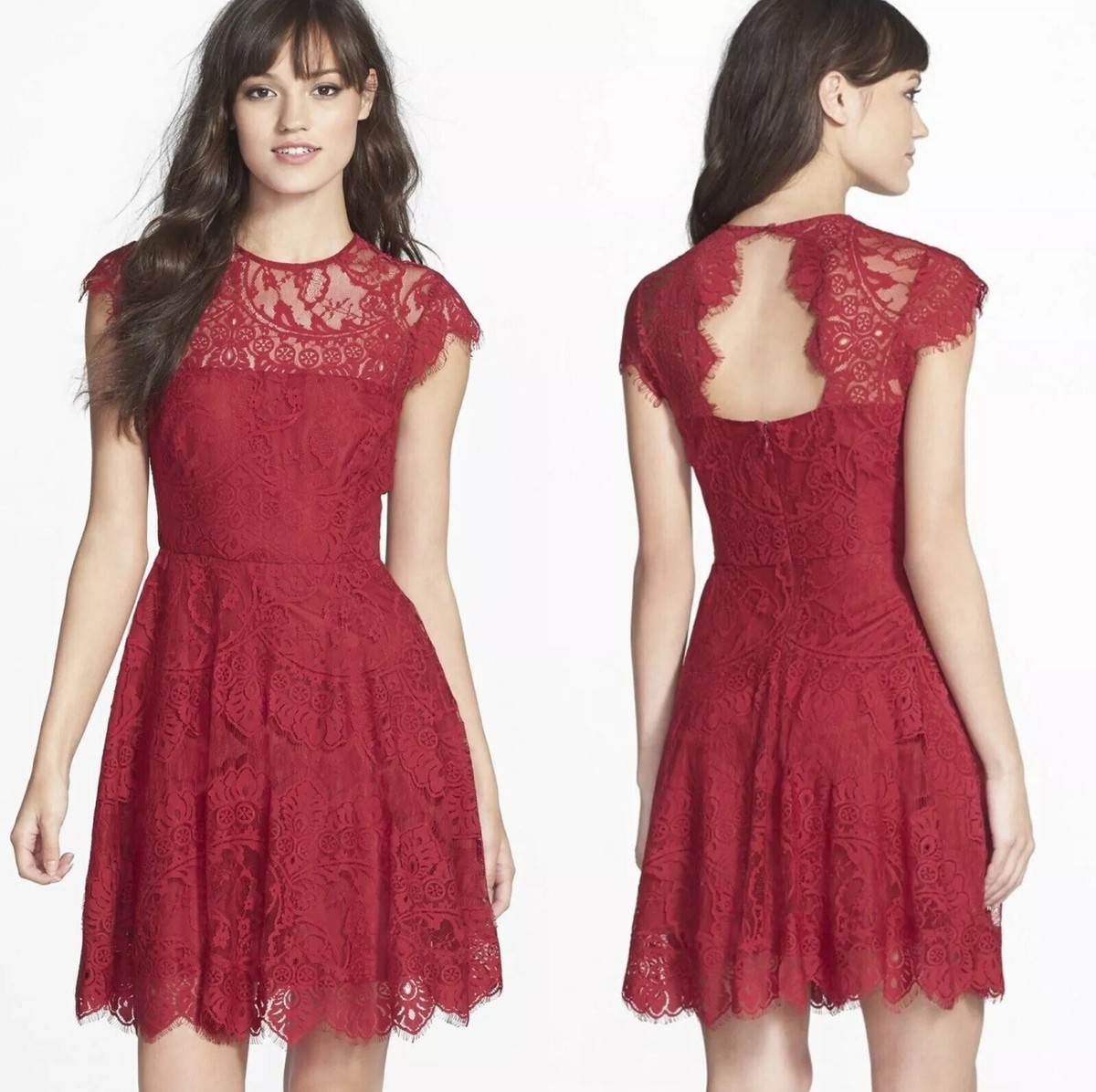 bb dakota red lace dress BB Dakota In the Moment Lace Women's Dress Scarlet Red : 8