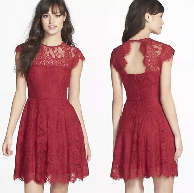red lace fit and flare dress