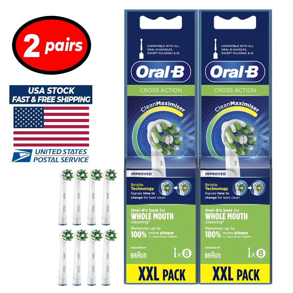 2 Pairs of 8 pack Oral-B Crossaction Toothbrush Heads