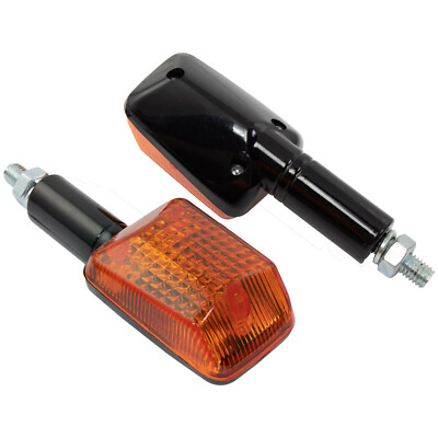 MOTORRAD UNIVERSAL BLINKER LANGER VORBAU MINI PAAR SCHWARZES GEHÄUSE UND BERNSTEINFARBENE LINSE