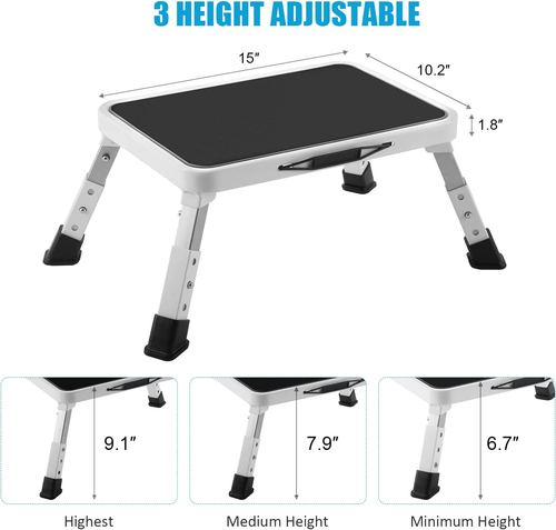 Folding Step Stool, Height-Adjustable Step Stool with Non-Slip Platform, Step La - Picture 2 of 12