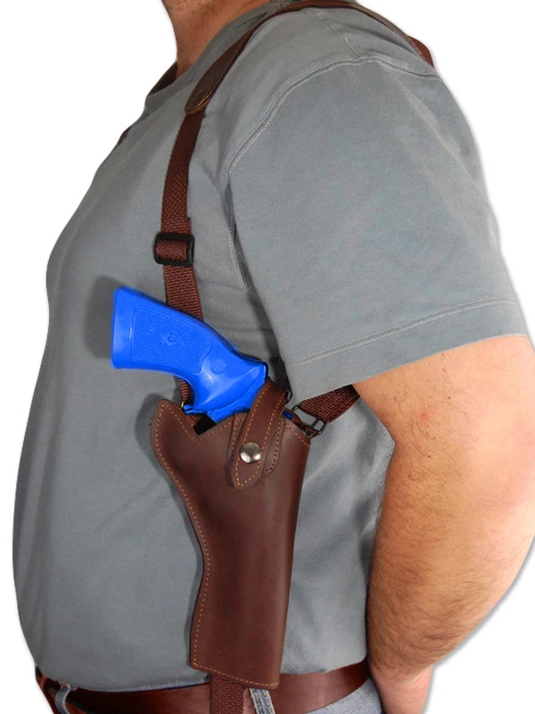 NEW Brown Leather Vertical Shoulder Holster w/ Speed-loader Pouch 4" Revolvers - Image 2 of 4