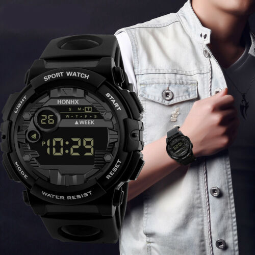 Luksusowy męski cyfrowy zegarek LED data sport okrągły outdoor elektroniczne zegarki na rękę - Zdjęcie 1 z 14