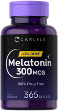 Melatonin 300 mcg  365 Tablets  Low Dose  Vegetarian  by Carlyle