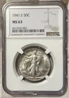 1941 S 50C Walking Liberty Half Dollar NGC MS 63