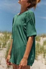 NEW Free People Hot Shot Tee Romper M Medium Pockets V Back Green FP Movement