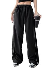 Womens Parachute Pants Wide Leg Baggy Y2K Elastic Waist Jogger Sweatpants Tra...