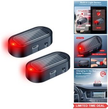 Solar Car Dummy Alarm Light Red LED Anti Theft Security 2 Pack USB Solar Powered