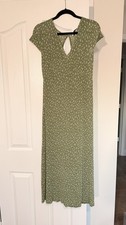 Mango Women’s Floral Crinkle Maxi Dress Size 4 Green Short Sleeve Keyhole Back