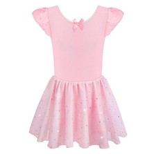 Girls Glitter Leotards for Ballet Dance Dress with Tutu Skirt Petal Sleeve